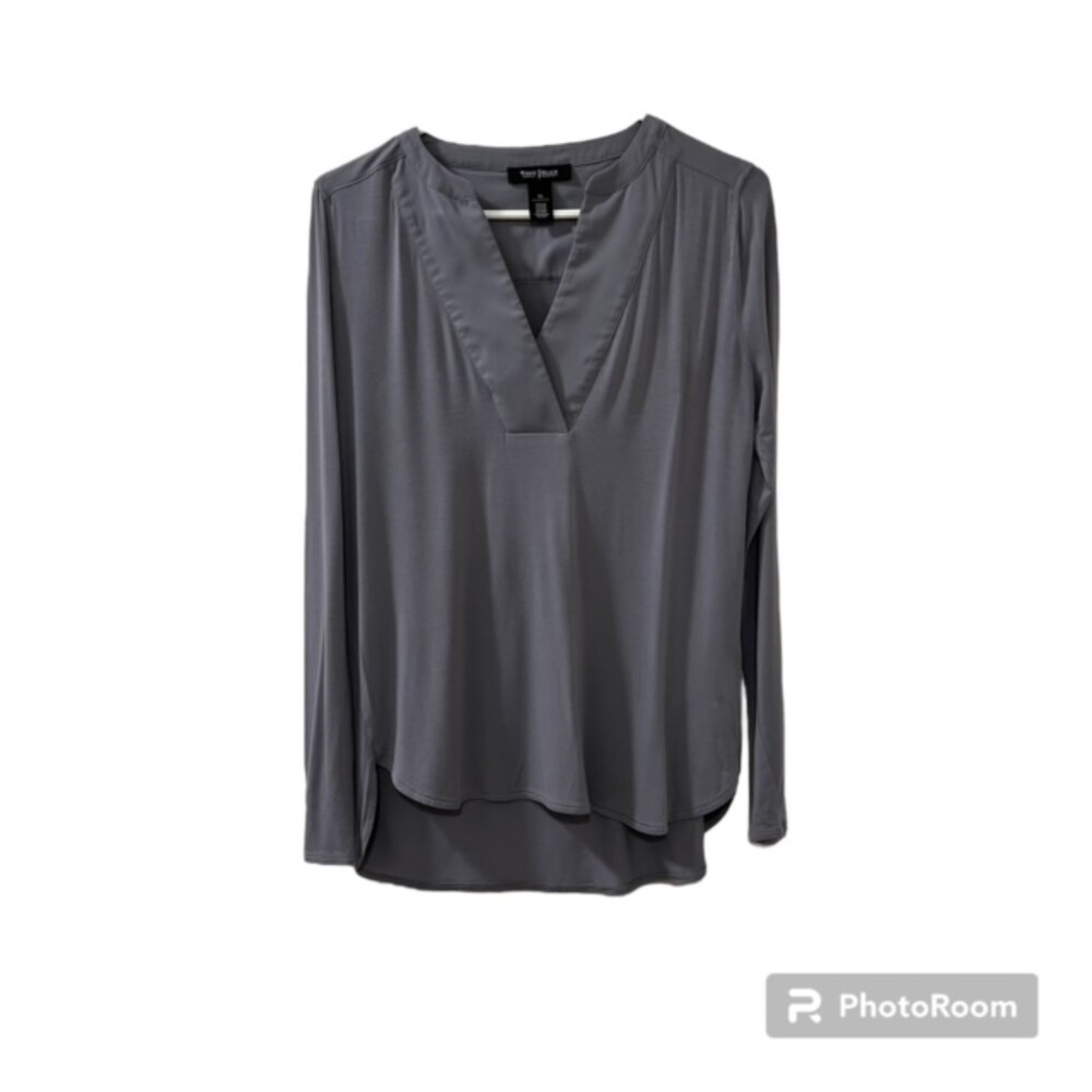 White House Black Market Womens Gray Satin Trim Hi Low Tunic Top XS